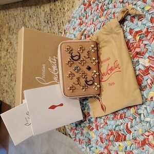 New Christian Louboutin Panettone Studded Coin Cardholder Wallet, Box, Dustbag